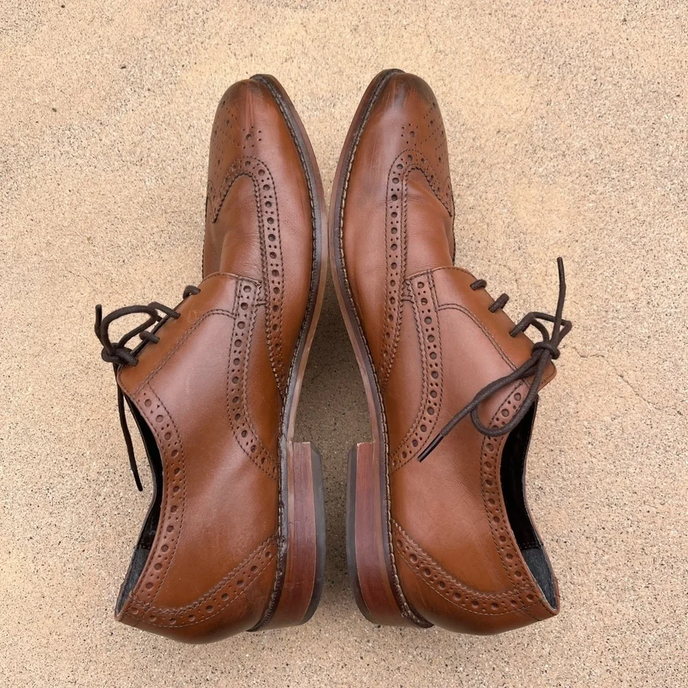 Florsheim Tan Brown Oxford Wingtip Mens Sz 10 D Dress Shoes Office Formal Laces